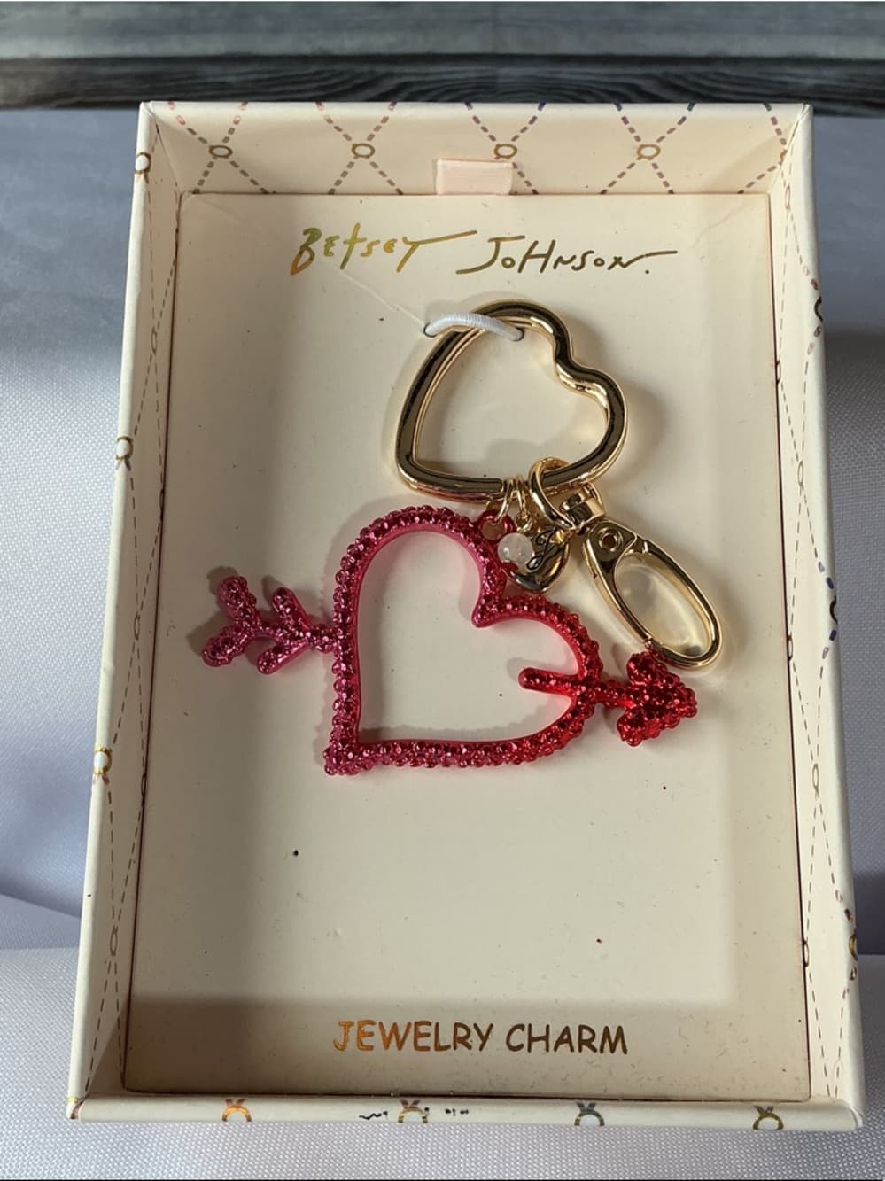 ★ Betsey Johnson Pink Crystal Heart Arrow Keychain Bag Charm - Thumbnail 4