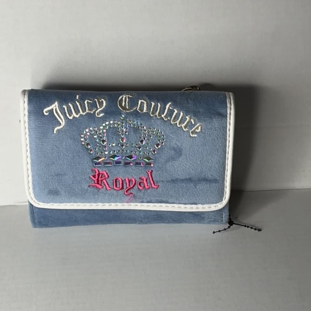 ★ Juicy Couture Royal Velour Wallet Blue Crown Rhinestone Y2K - Thumbnail 8