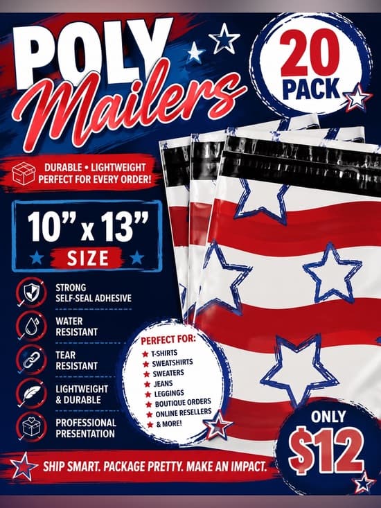 ★ 20 Pack 10x13 Patriotic Star Poly Mailers Boutique Shipping Bags - Thumbnail 3