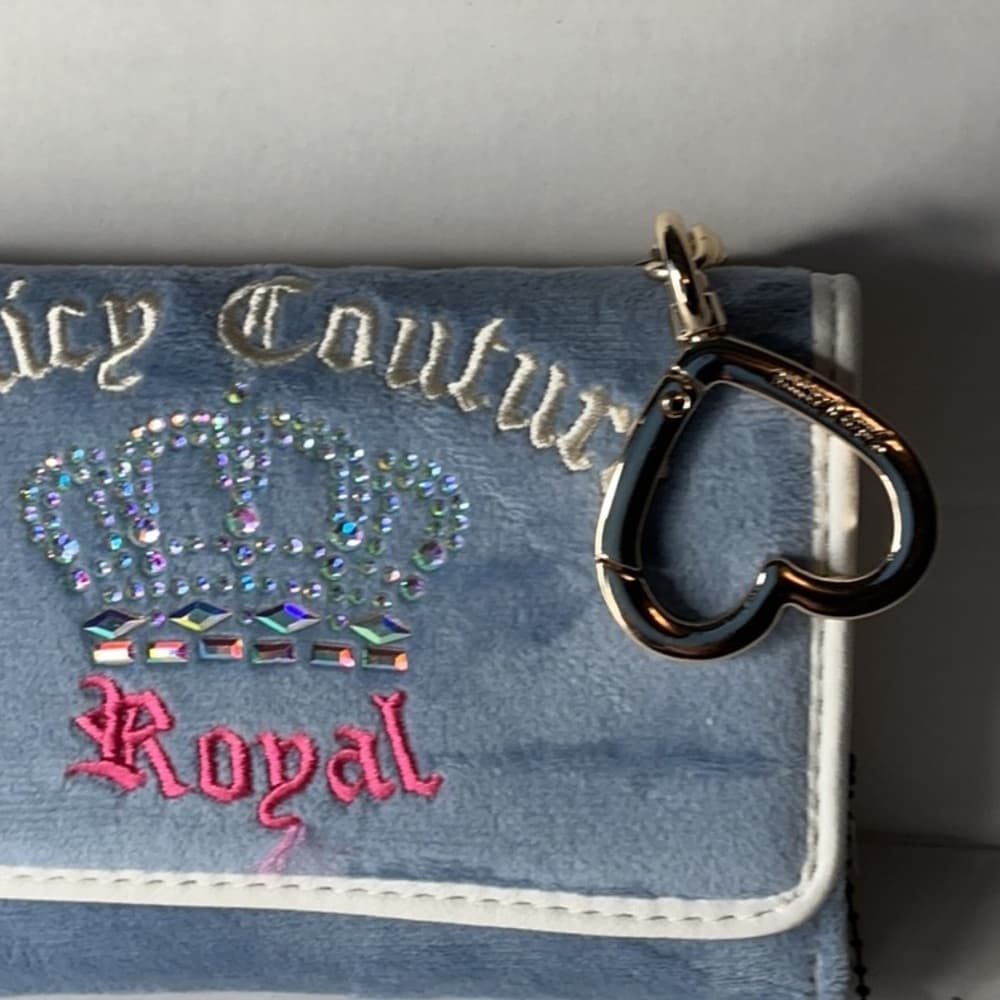 ★ Juicy Couture Royal Velour Wallet Blue Crown Rhinestone Y2K - Thumbnail 2