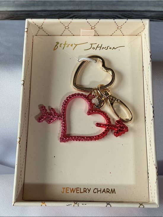 ★ Betsey Johnson Pink Crystal Heart Arrow Keychain Bag Charm - Thumbnail 5