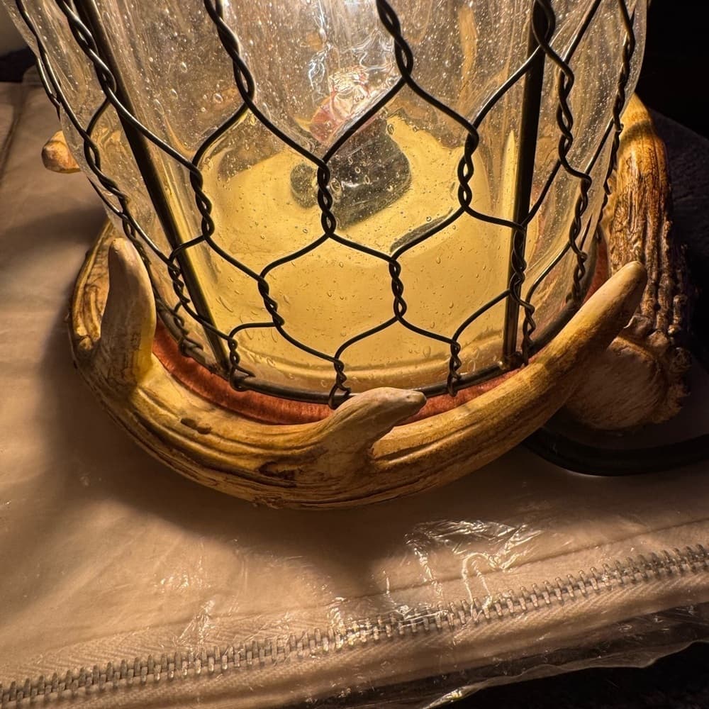 Rustic Antler Candle Holder with Wire Mesh - Thumbnail 4