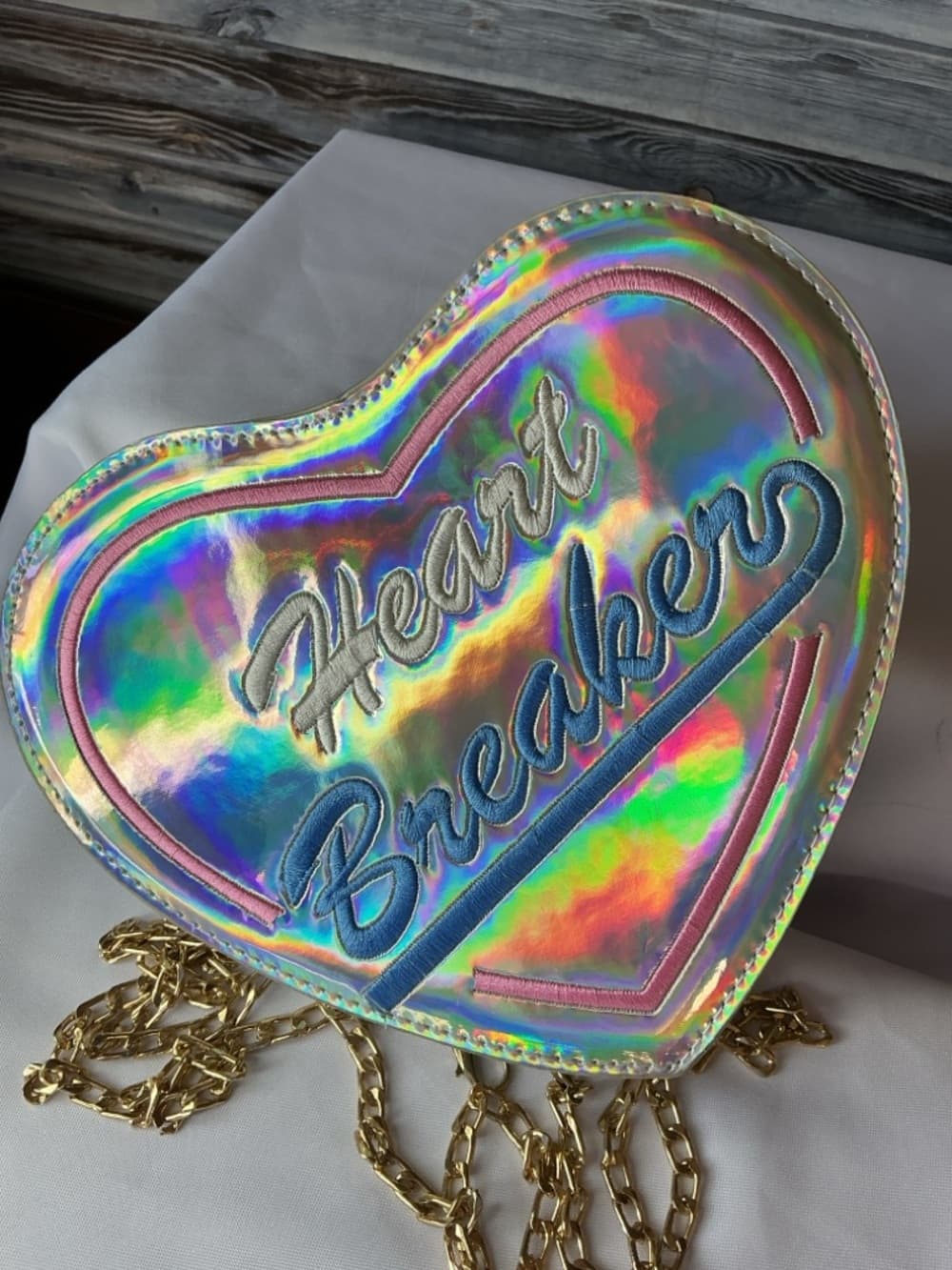 ⭐ Heart Breaker Holographic Heart Crossbody Chain Strap Statement Purse