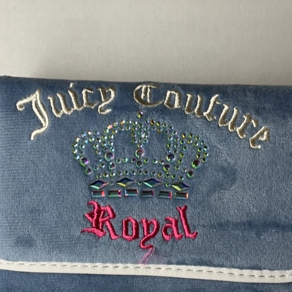 ★ Juicy Couture Royal Velour Wallet Blue Crown Rhinestone Y2K
