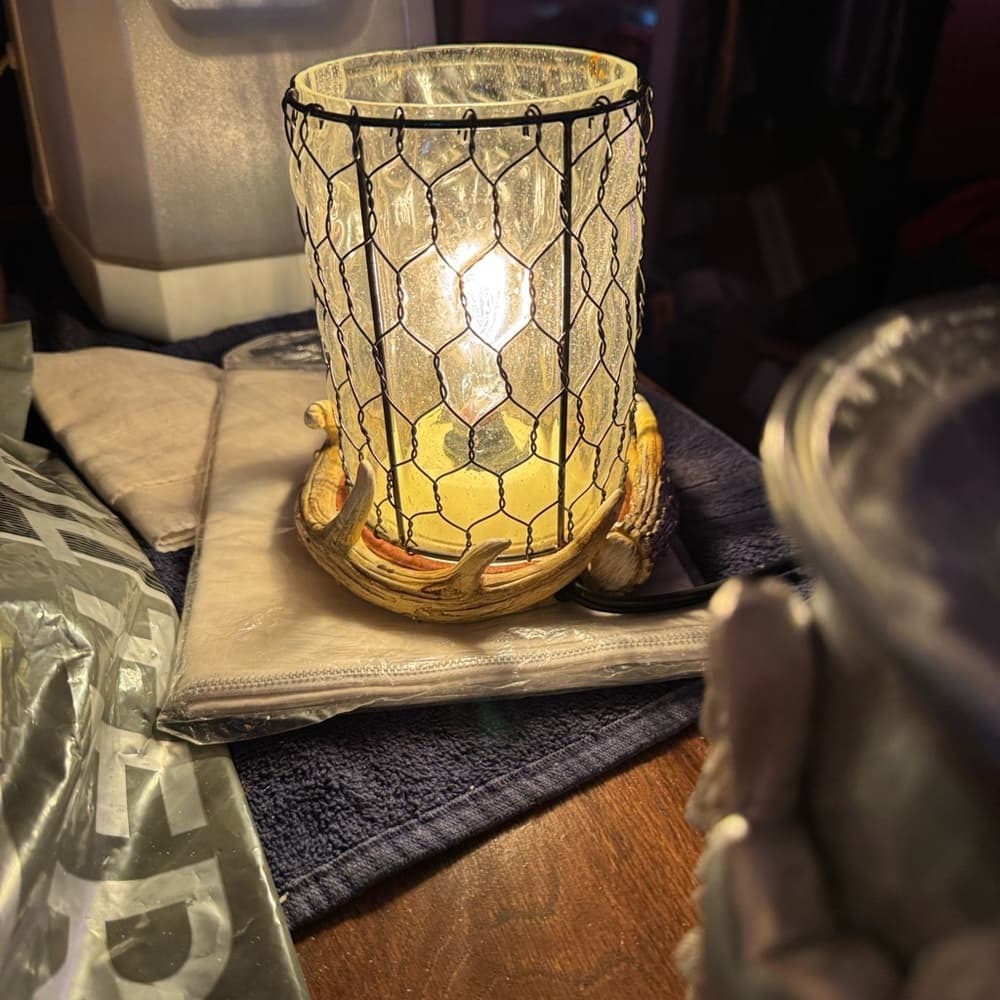 Rustic Antler Candle Holder with Wire Mesh - Thumbnail 2