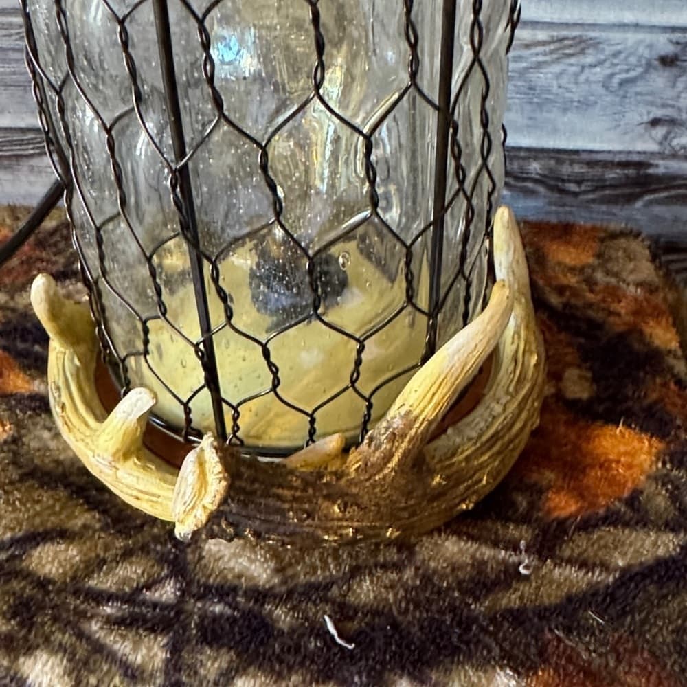 Rustic Antler Candle Holder with Wire Mesh