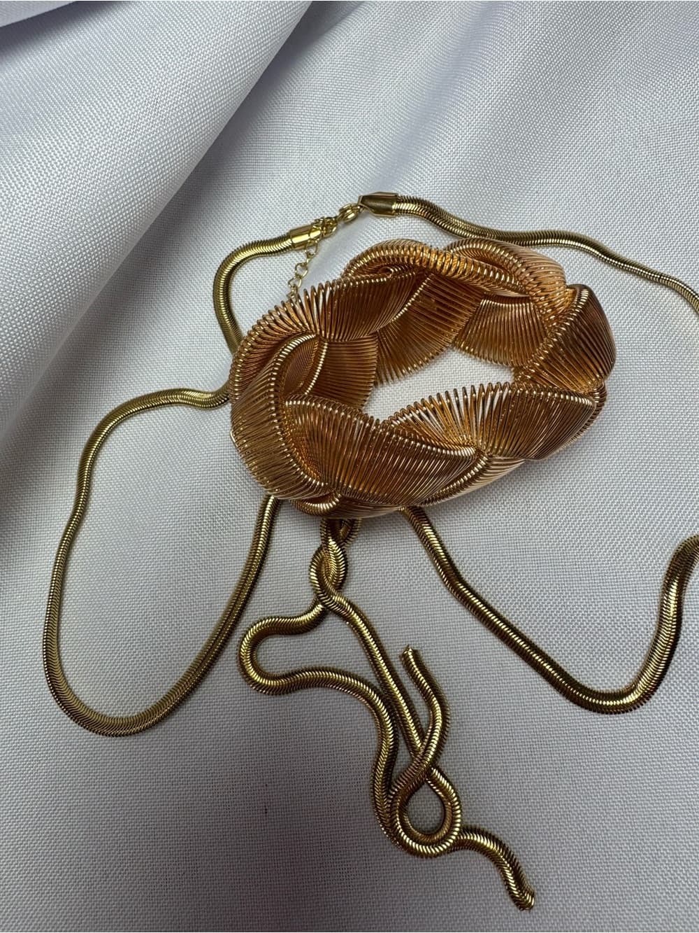 Gold Tone Braided Flower Pendant Necklace
