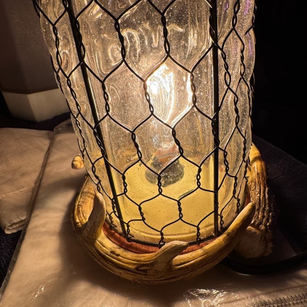 Rustic Antler Candle Holder with Wire Mesh - Thumbnail 5