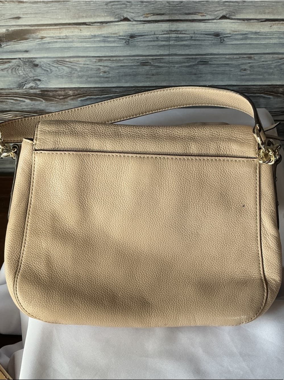 ⭐ Kate Spade Beige Pebbled Leather Foldover Crossbody Shoulder Bag - Thumbnail 2