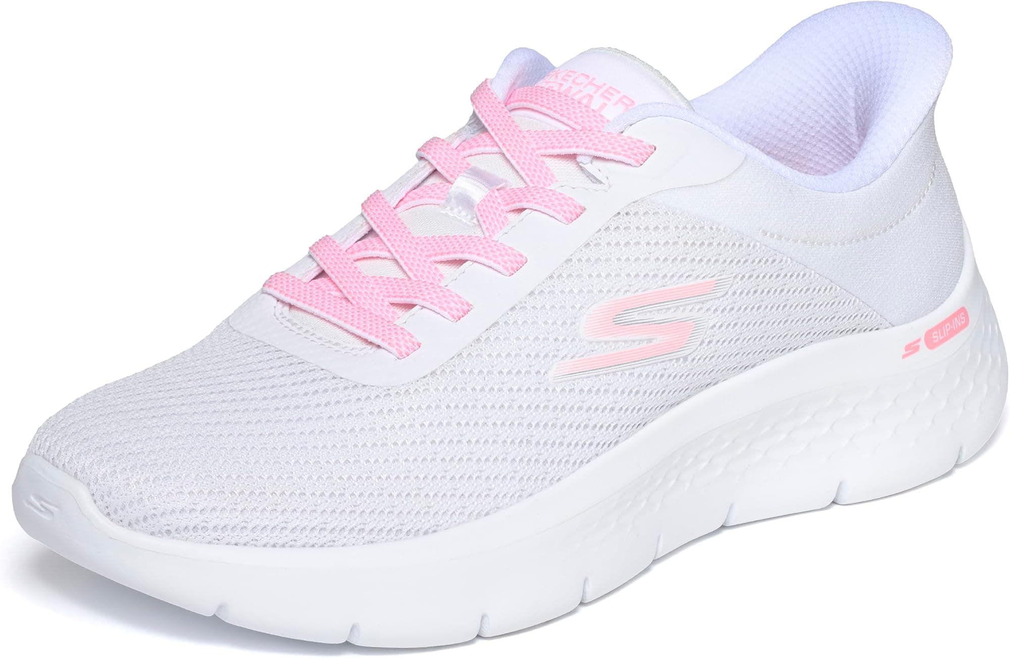 Skechers Women's Low-top Sneakers - White Textile Pink Trim - 9
