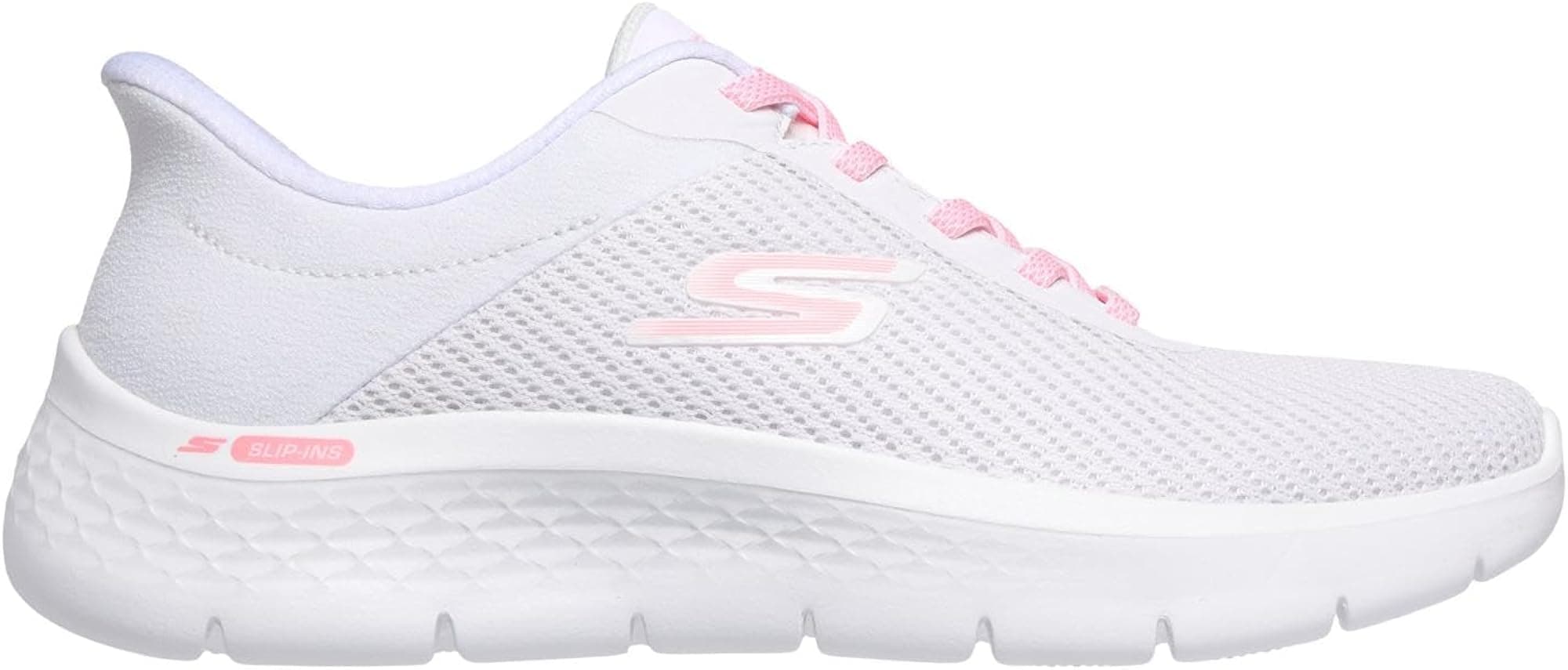 Skechers Women's Low-top Sneakers - White Textile Pink Trim - 9 - Thumbnail 2