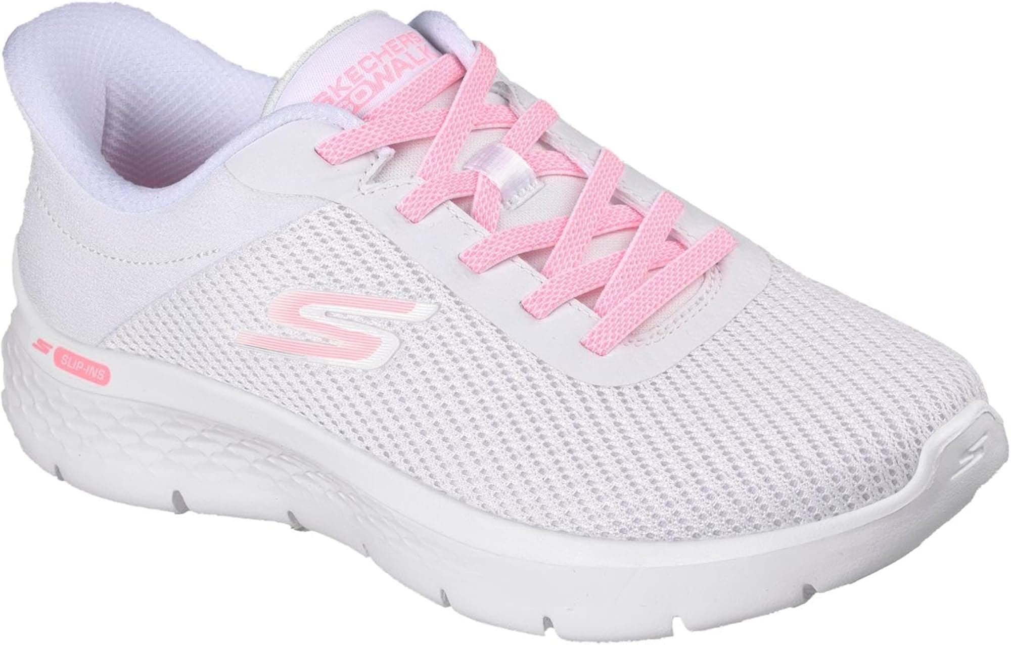 Skechers Women's Low-top Sneakers - White Textile Pink Trim - 9 - Thumbnail 3