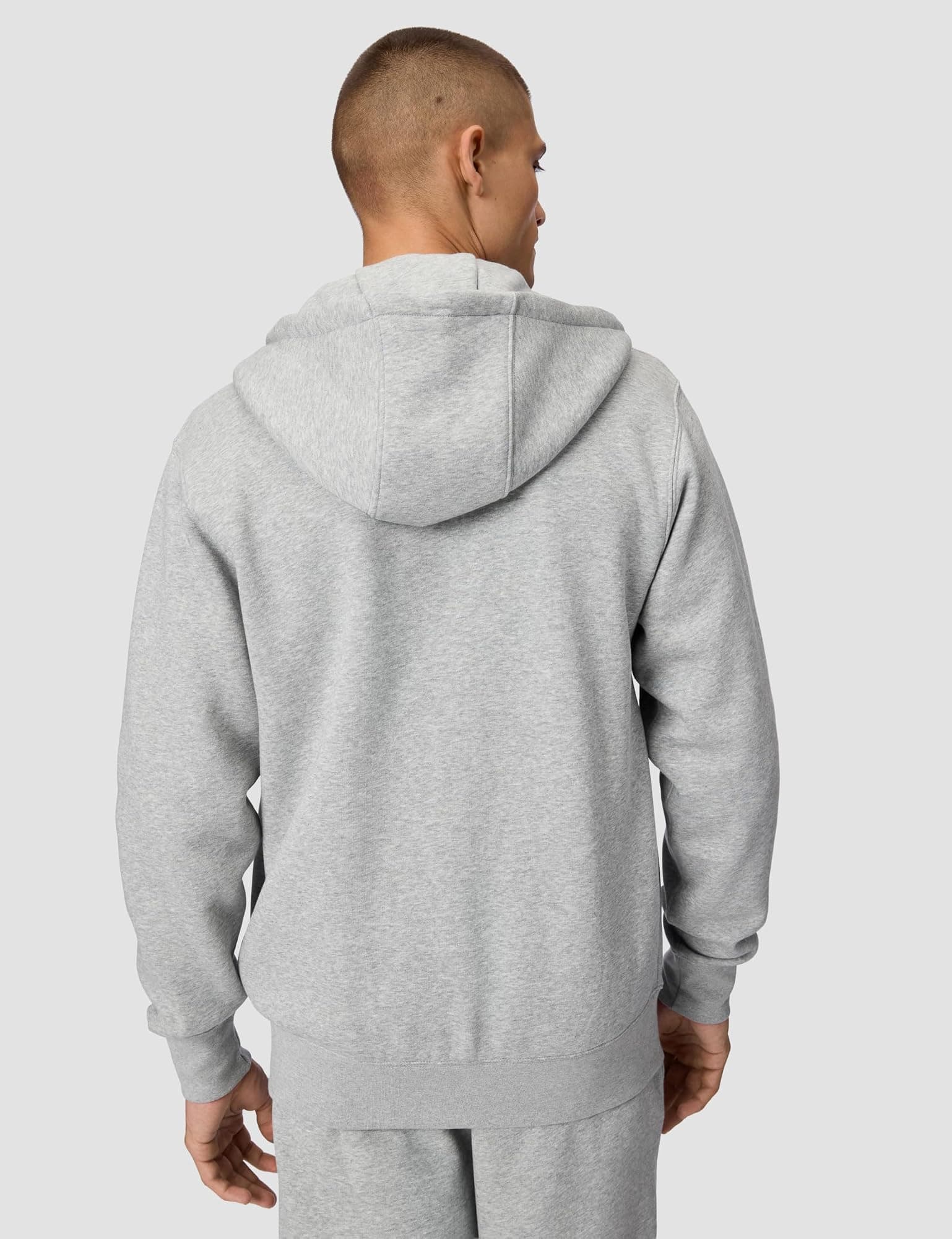 Nike Men's Club Full-zip Fleece Hoodie - Dark Grey Heather/Light Smoke Grey/Whit - Thumbnail 4
