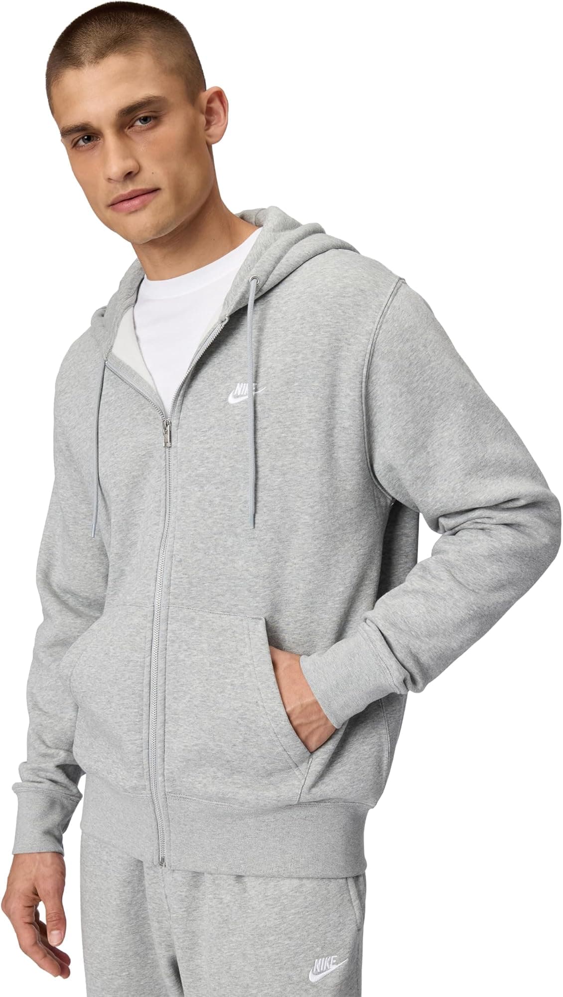 Nike Men's Club Full-zip Fleece Hoodie - Dark Grey Heather/Light Smoke Grey/Whit