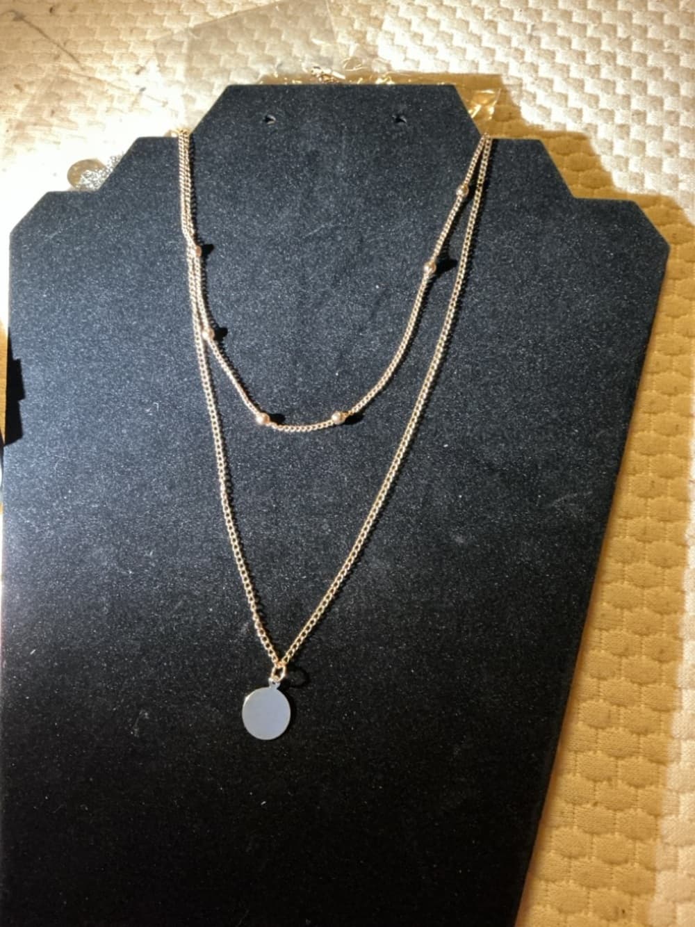 • Triple Layer Silver Necklace Dainty Chains Bar Drop Pendant - Thumbnail 2