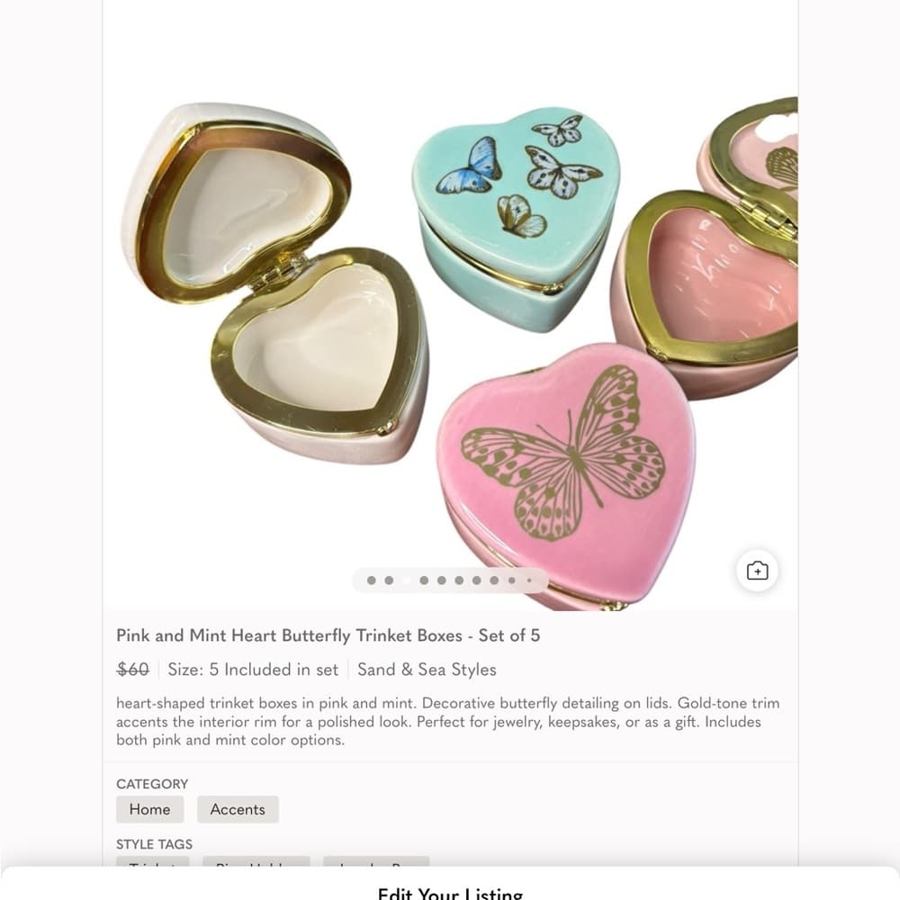Heart Butterfly Trinket Boxes Set of 5 Pink Mint Gold Decor - Thumbnail 4
