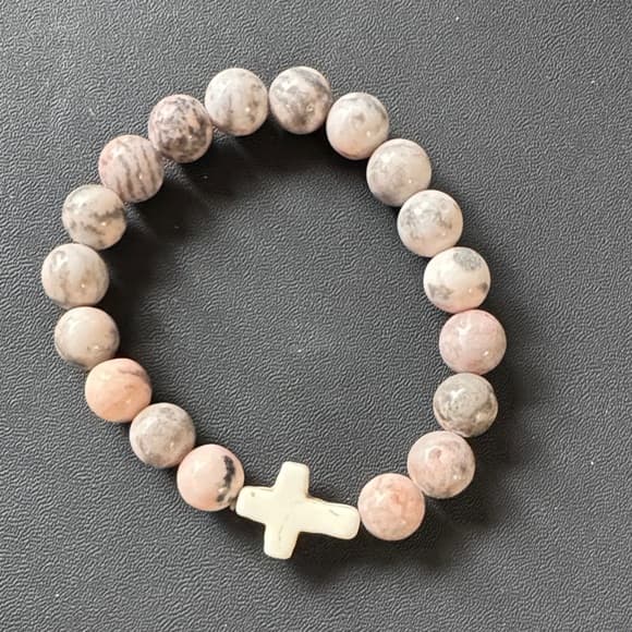 Marbled Stone Bracelet with Cross Accent - Thumbnail 4