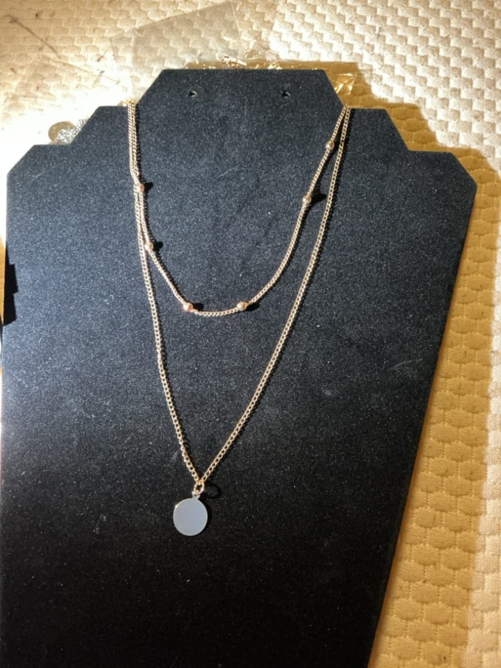 • Triple Layer Silver Necklace Dainty Chains Bar Drop Pendant - Thumbnail 4