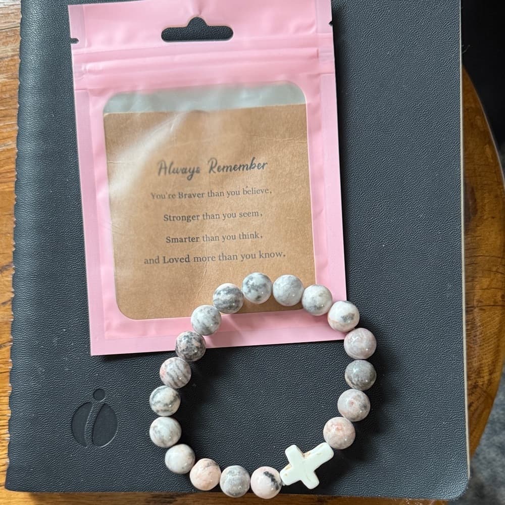 Marbled Stone Bracelet with Cross Accent