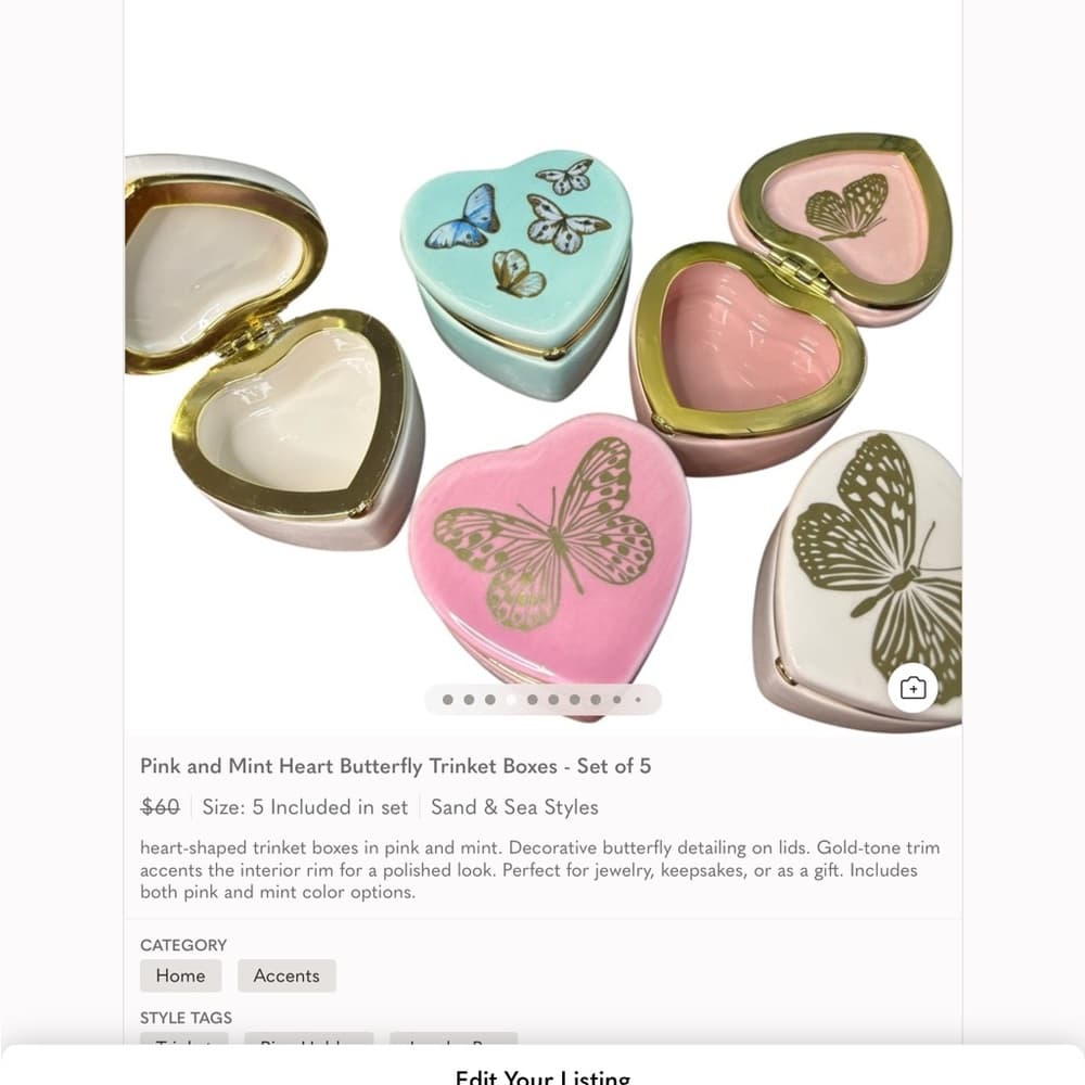 Heart Butterfly Trinket Boxes Set of 5 Pink Mint Gold Decor - Thumbnail 5