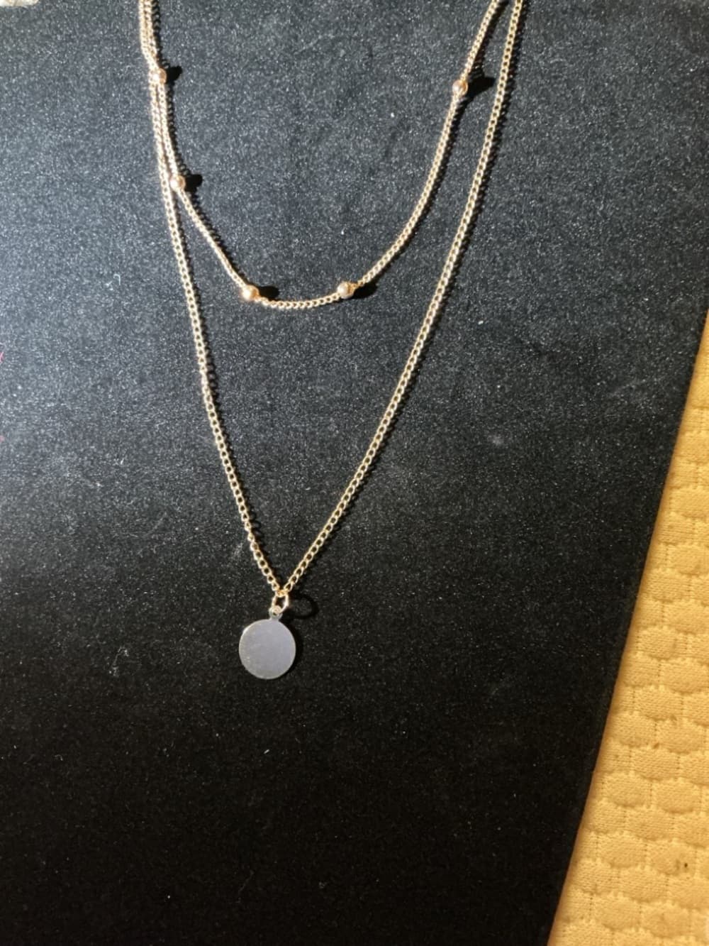 • Triple Layer Silver Necklace Dainty Chains Bar Drop Pendant