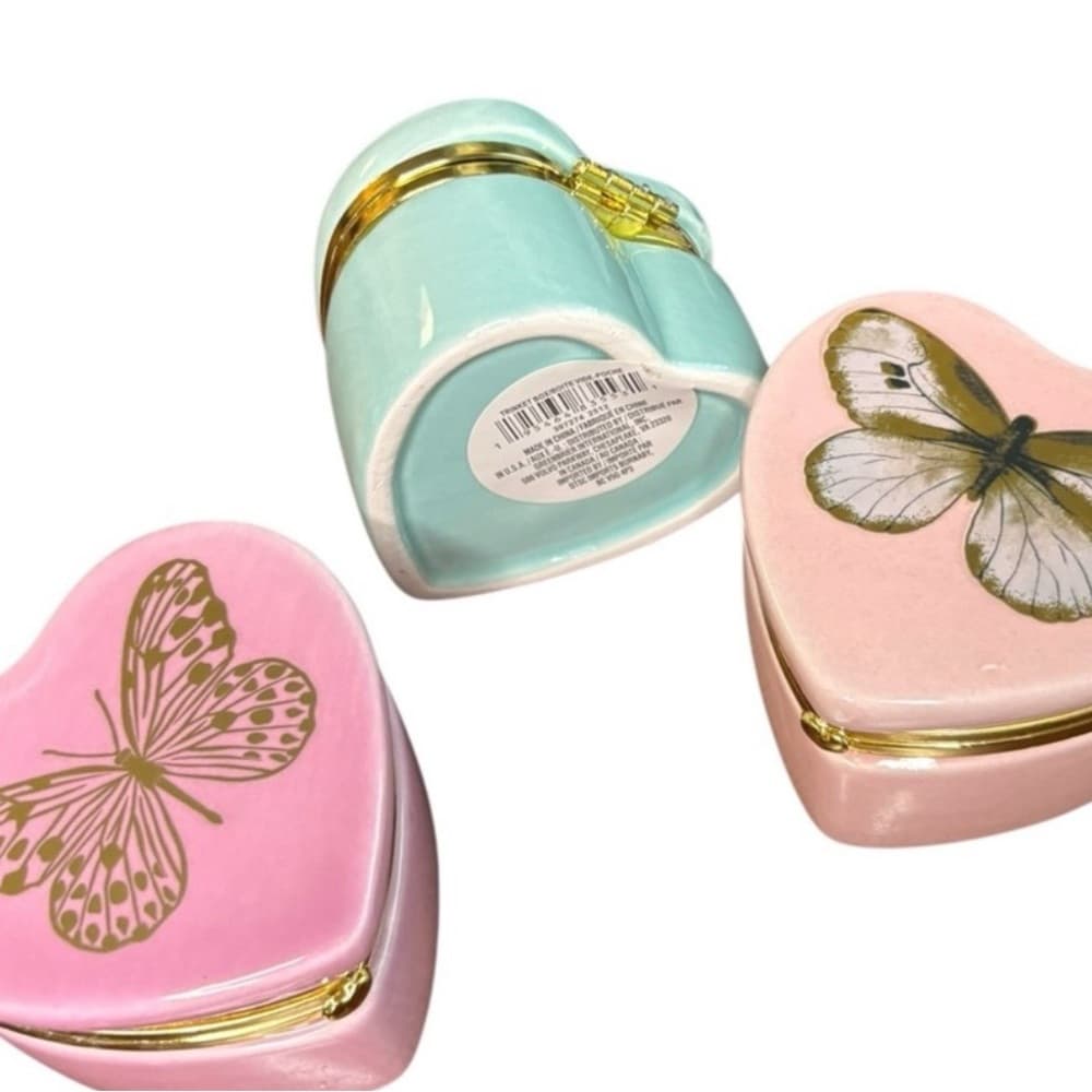 Heart Butterfly Trinket Boxes Set of 5 Pink Mint Gold Decor - Thumbnail 6
