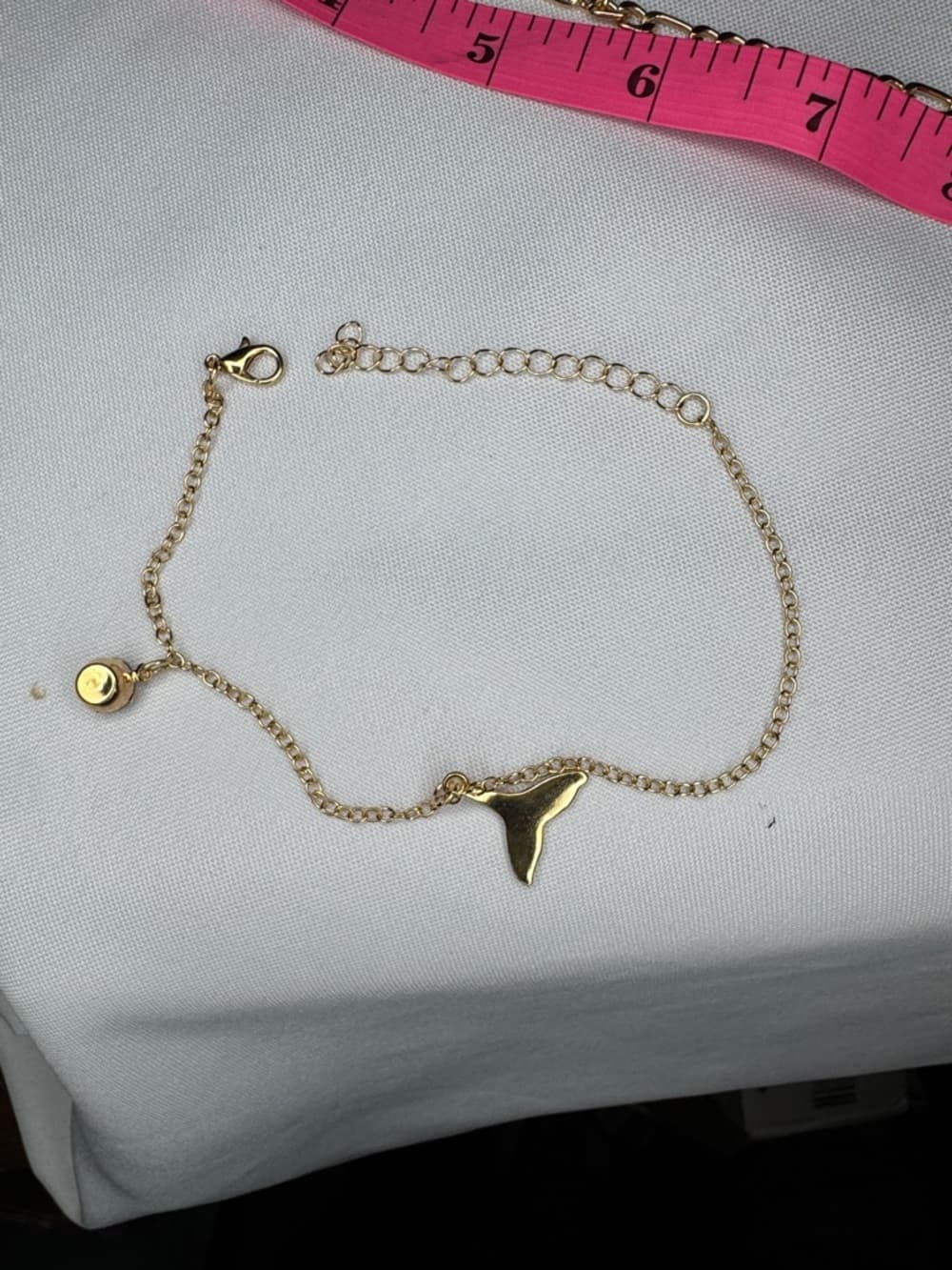 Gold Tone Shark Tooth Charm Bracelet Adjustable Dainty Chain - Thumbnail 6