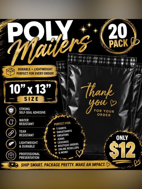★ 20 Black Thank You Poly Mailers 10x13 Boutique Shipping Bags - Thumbnail 2