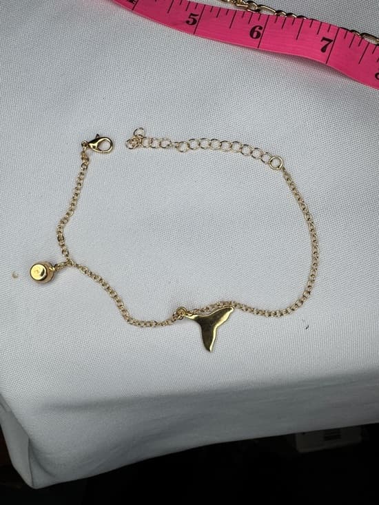 Gold Tone Shark Tooth Charm Bracelet Adjustable Dainty Chain - Thumbnail 7