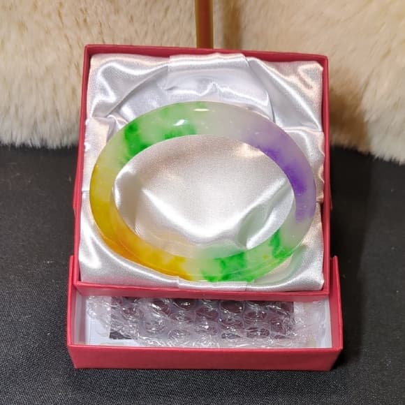 Multicolor Jade Style Bangle Bracelet Green Purple Yellow Gift Box - Thumbnail 5