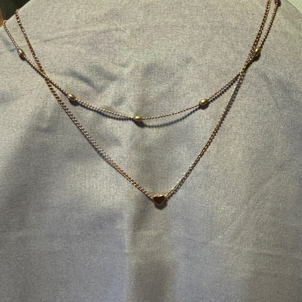 Elegant Gold Layered Necklace with Heart Charm - Thumbnail 5