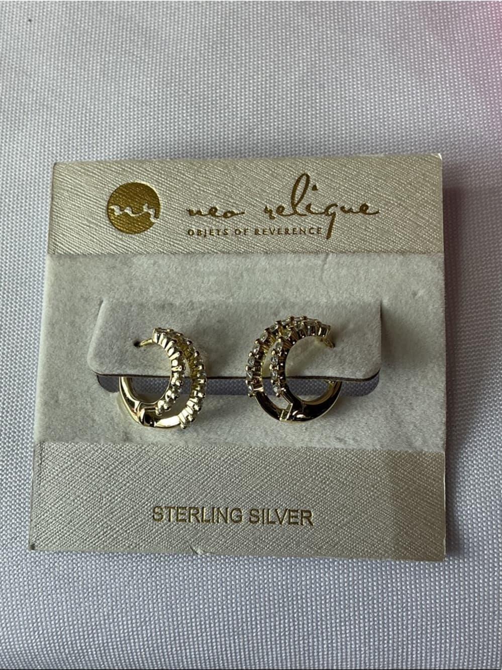 Neo Relic Sterling Silver Gold Hoop Earrings Rhinestone Huggie - Thumbnail 4