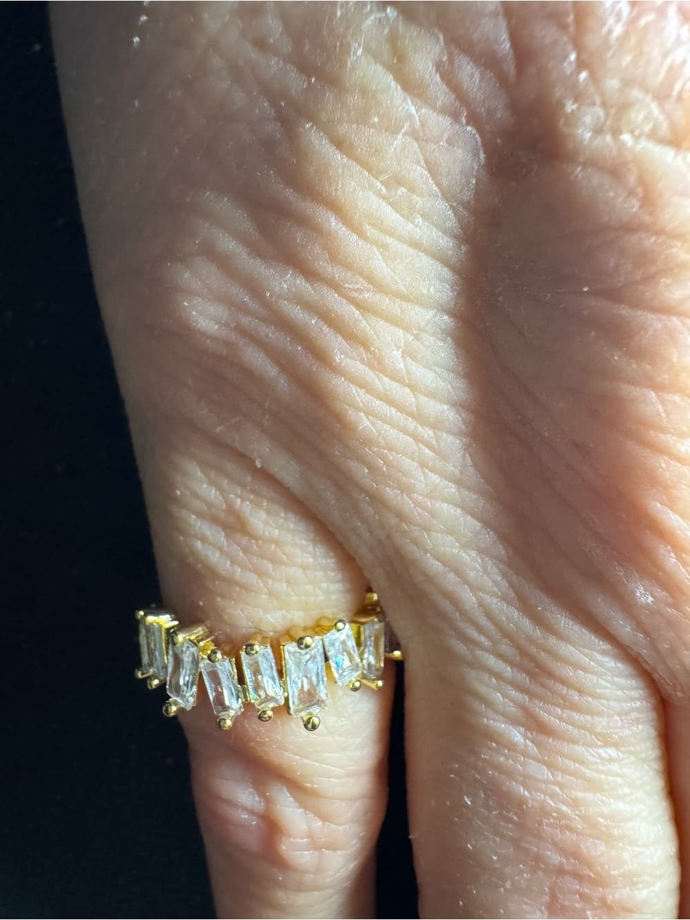 ★ Gold Tone Baguette CZ Open Cuff Ring Statement Sparkle