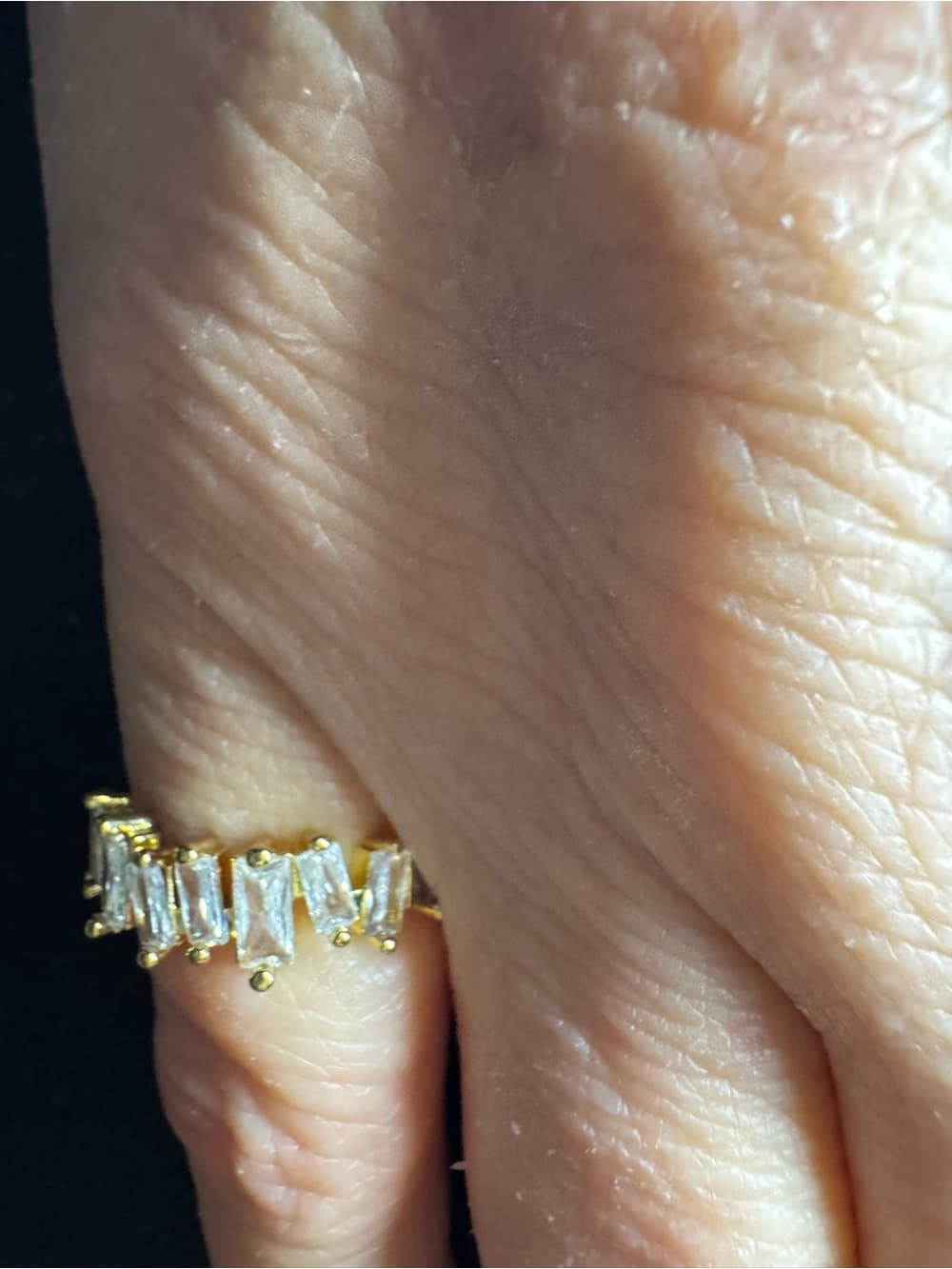 ★ Gold Tone Baguette CZ Open Cuff Ring Statement Sparkle - Thumbnail 2