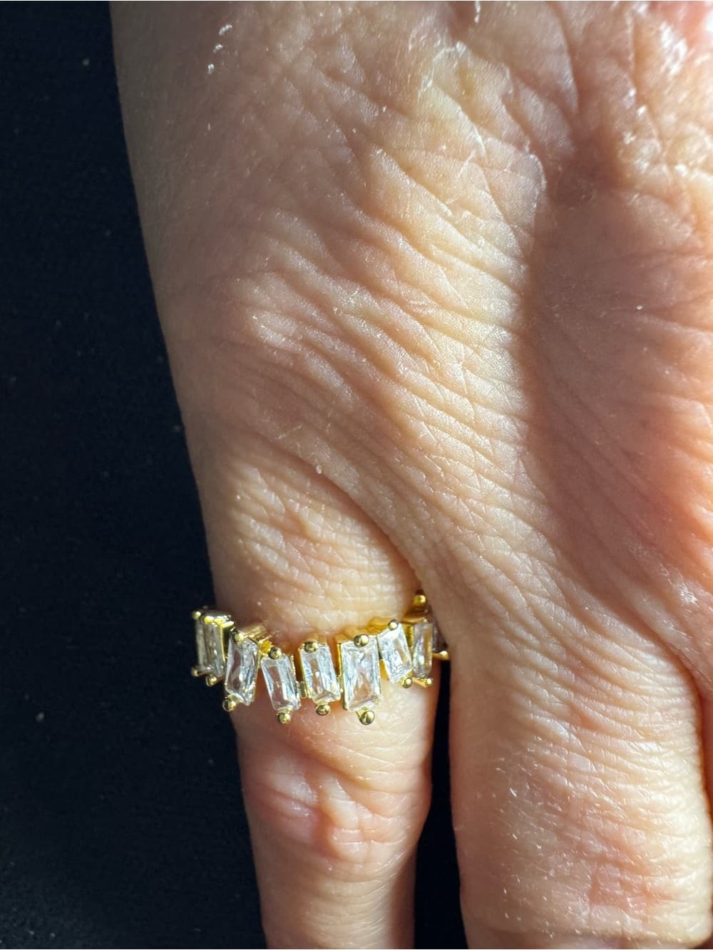 ★ Gold Tone Baguette CZ Open Cuff Ring Statement Sparkle - Thumbnail 7