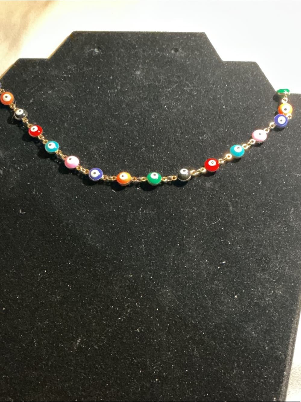 Colorful Evil Eye Beaded Necklace Gold Tone Dainty Chain - Thumbnail 2