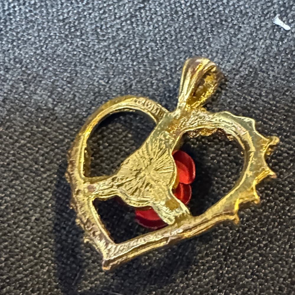 Gold Heart Pendant with Red Rose Accents - Thumbnail 4