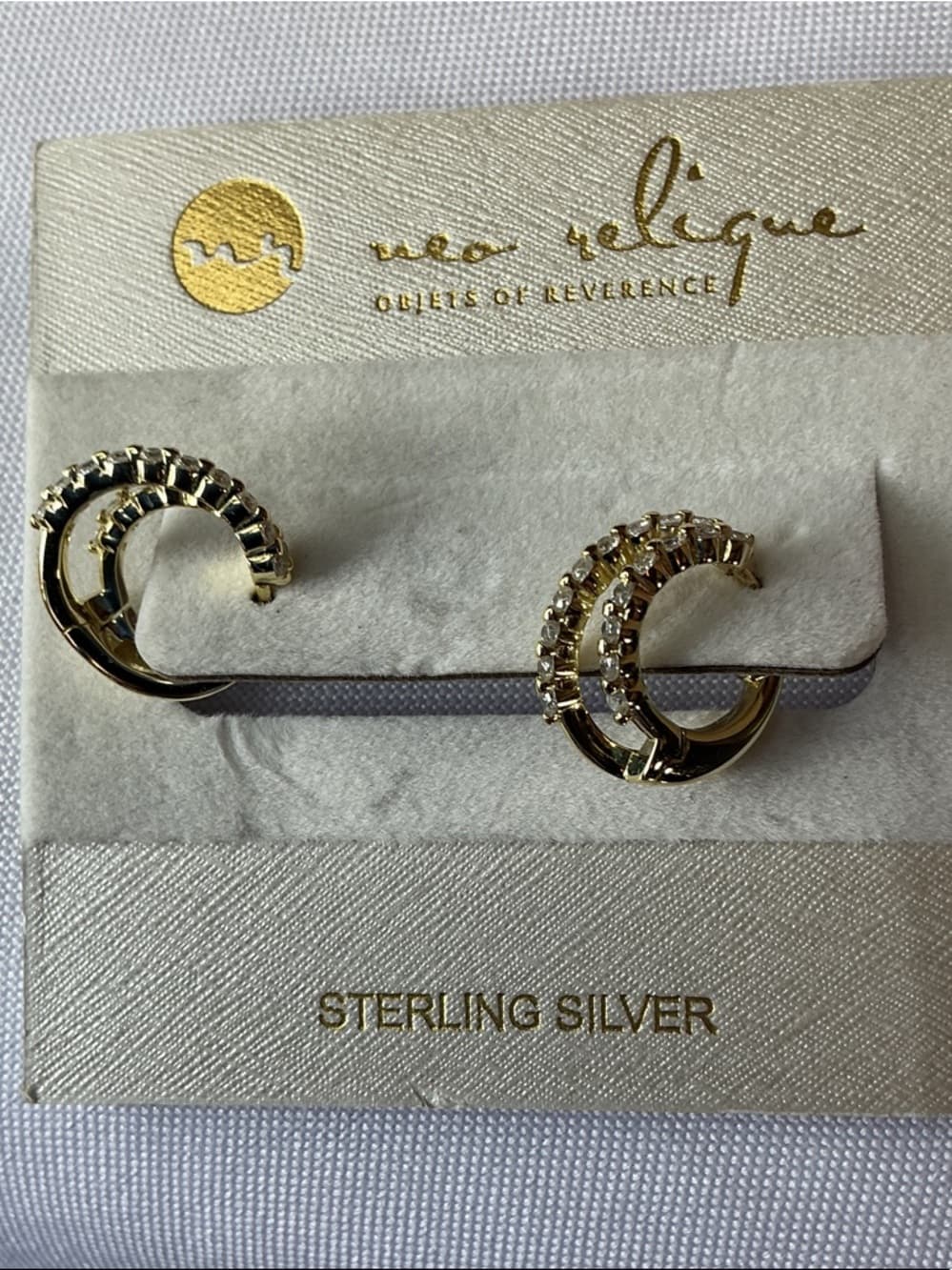 Neo Relic Sterling Silver Gold Hoop Earrings Rhinestone Huggie - Thumbnail 2