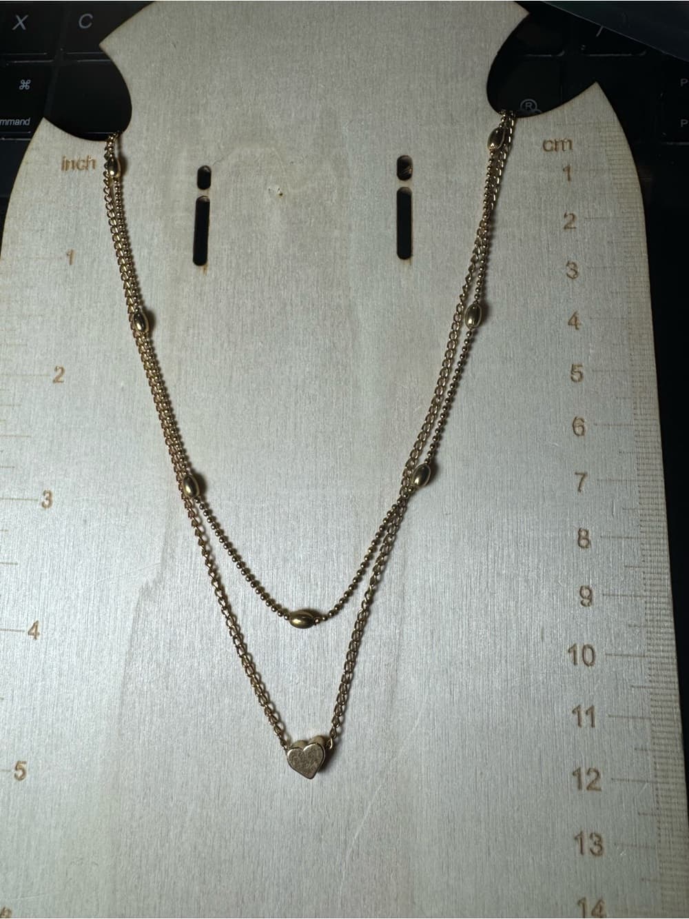 ★ Gold Tone Layered Heart Pendant Necklace Double Strand Dainty Boho