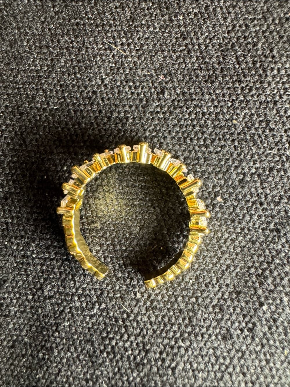 ★ Gold Tone Baguette CZ Open Cuff Ring Statement Sparkle - Thumbnail 3