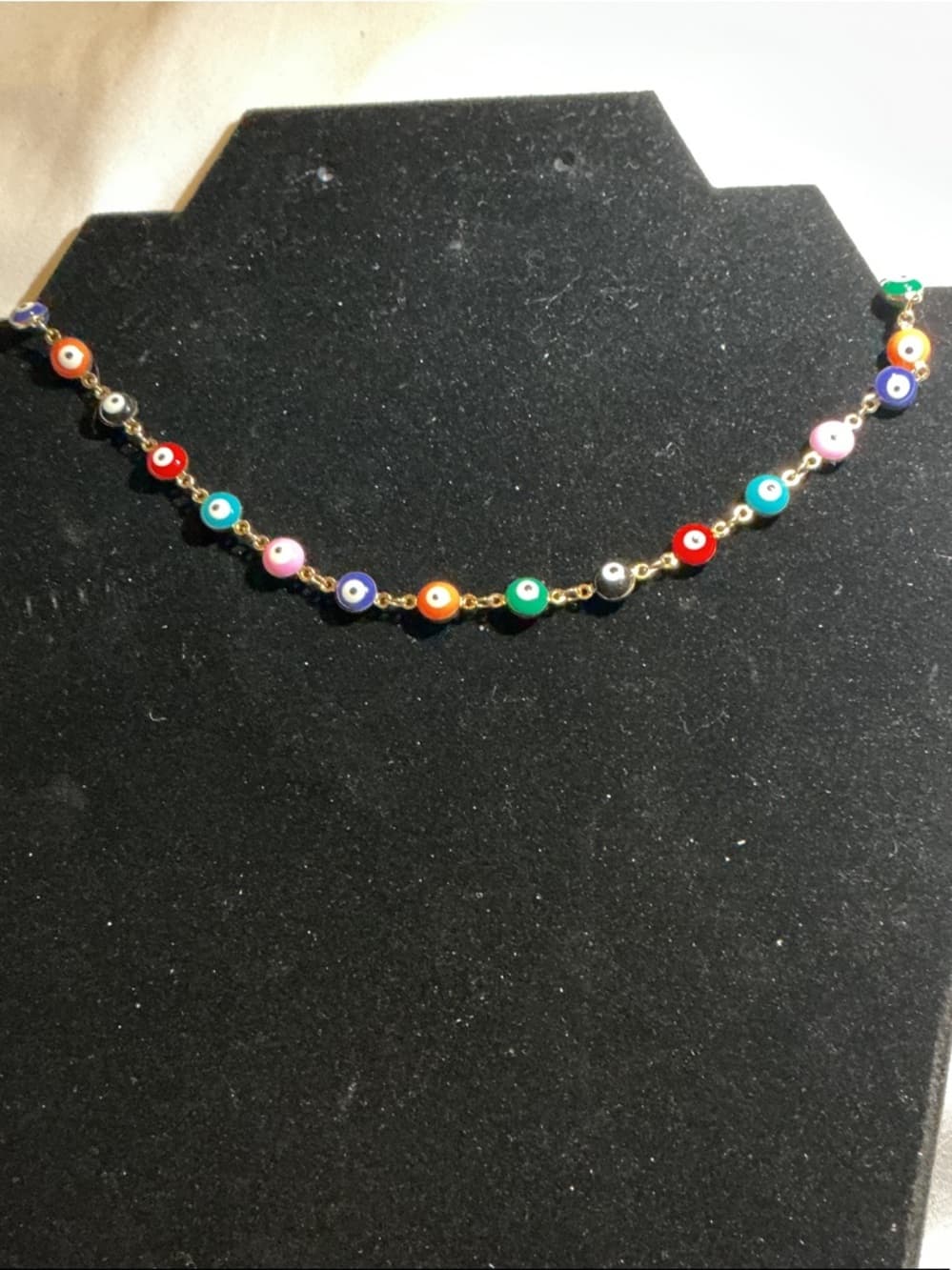 Colorful Evil Eye Beaded Necklace Gold Tone Dainty Chain - Thumbnail 4