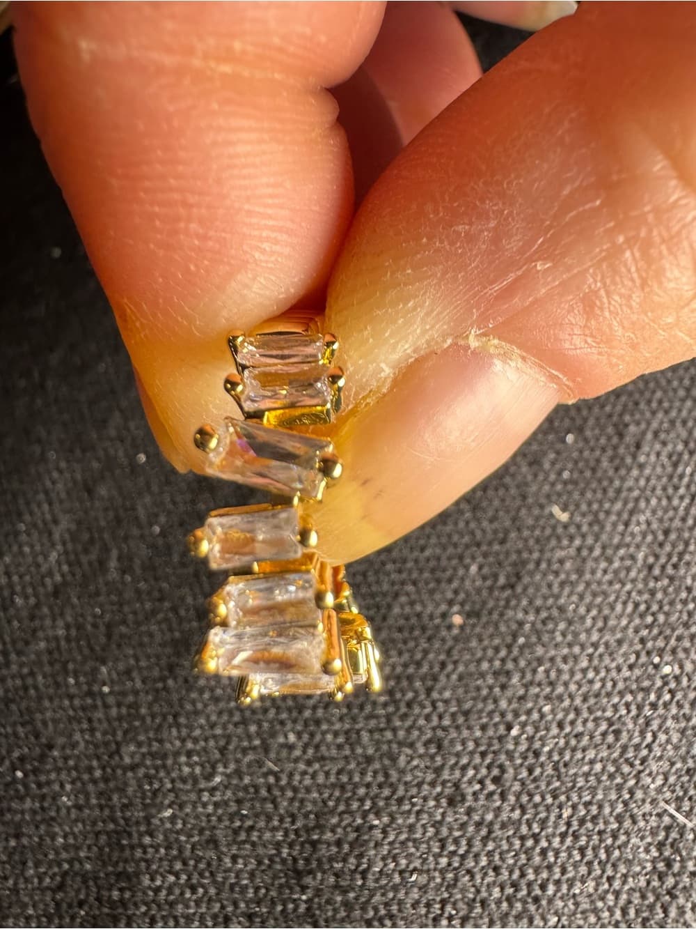 ★ Gold Tone Baguette CZ Open Cuff Ring Statement Sparkle - Thumbnail 4