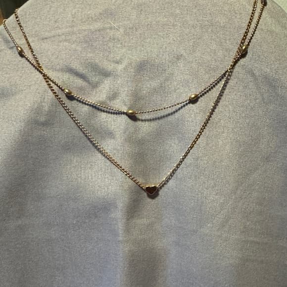 Elegant Gold Layered Necklace with Heart Charm - Thumbnail 6