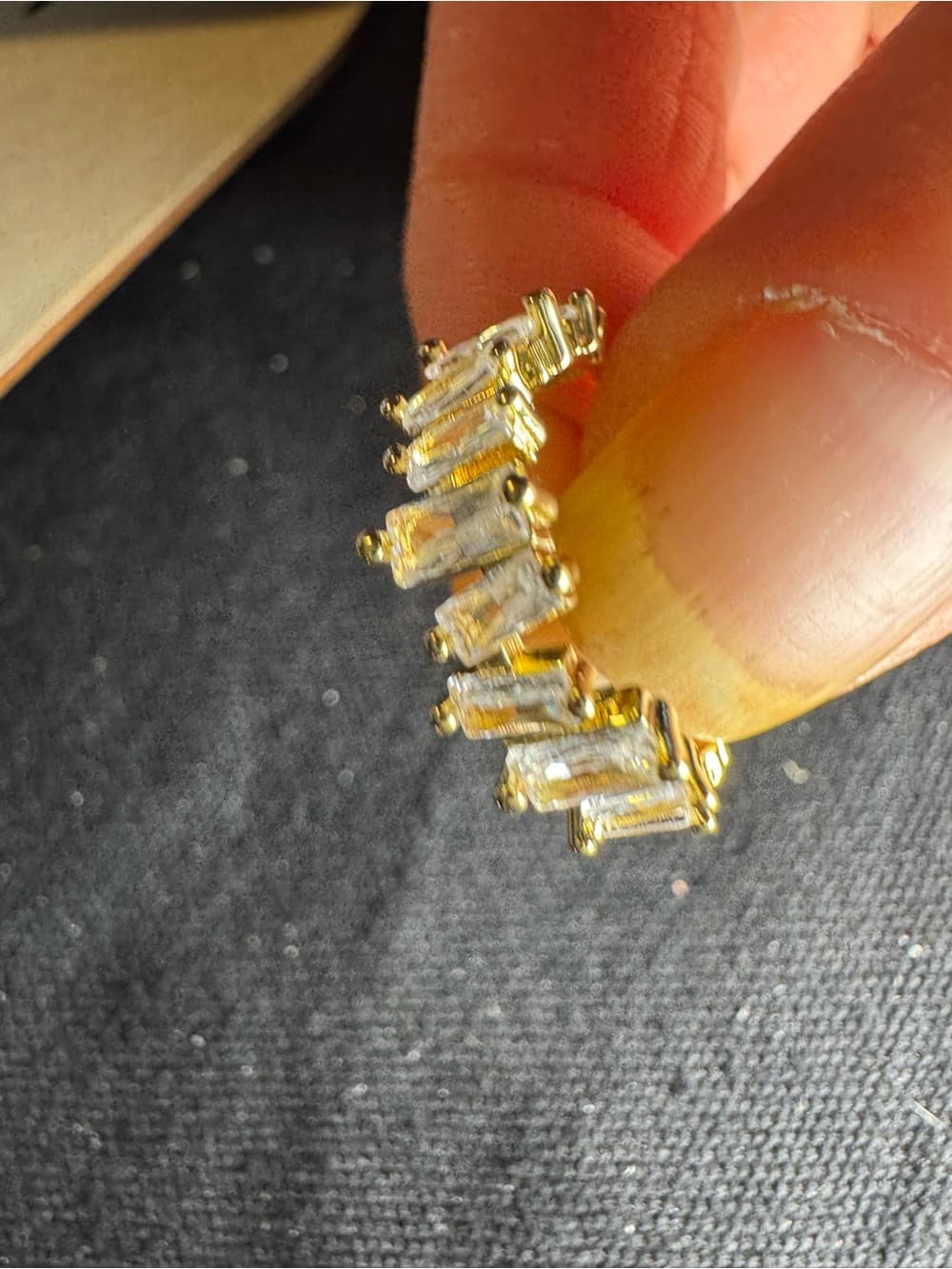 ★ Gold Tone Baguette CZ Open Cuff Ring Statement Sparkle - Thumbnail 5