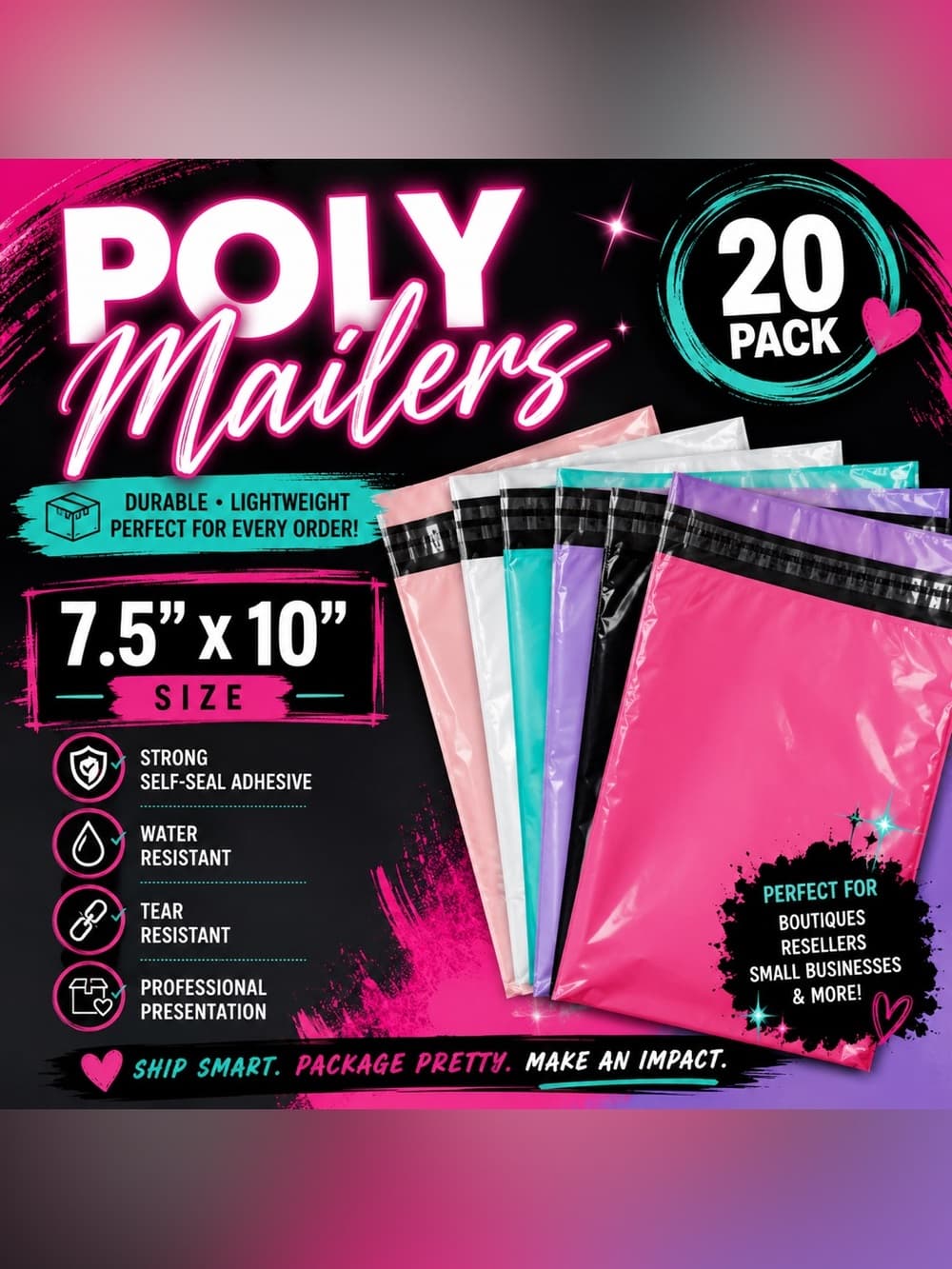 ★ 20 Pack 7.5x10 Poly Mailers Shipping Bags Boutique Packaging - Thumbnail 2