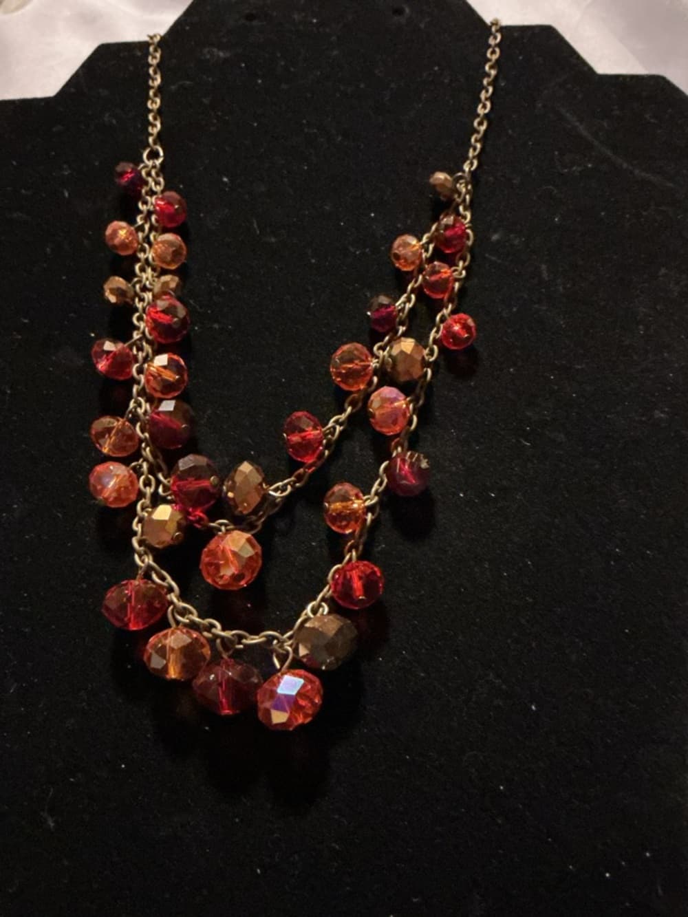 ★ Layered Red Orange Crystal Beaded Statement Necklace Glam - Thumbnail 6