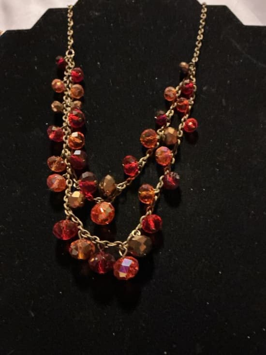 ★ Layered Red Orange Crystal Beaded Statement Necklace Glam - Thumbnail 10