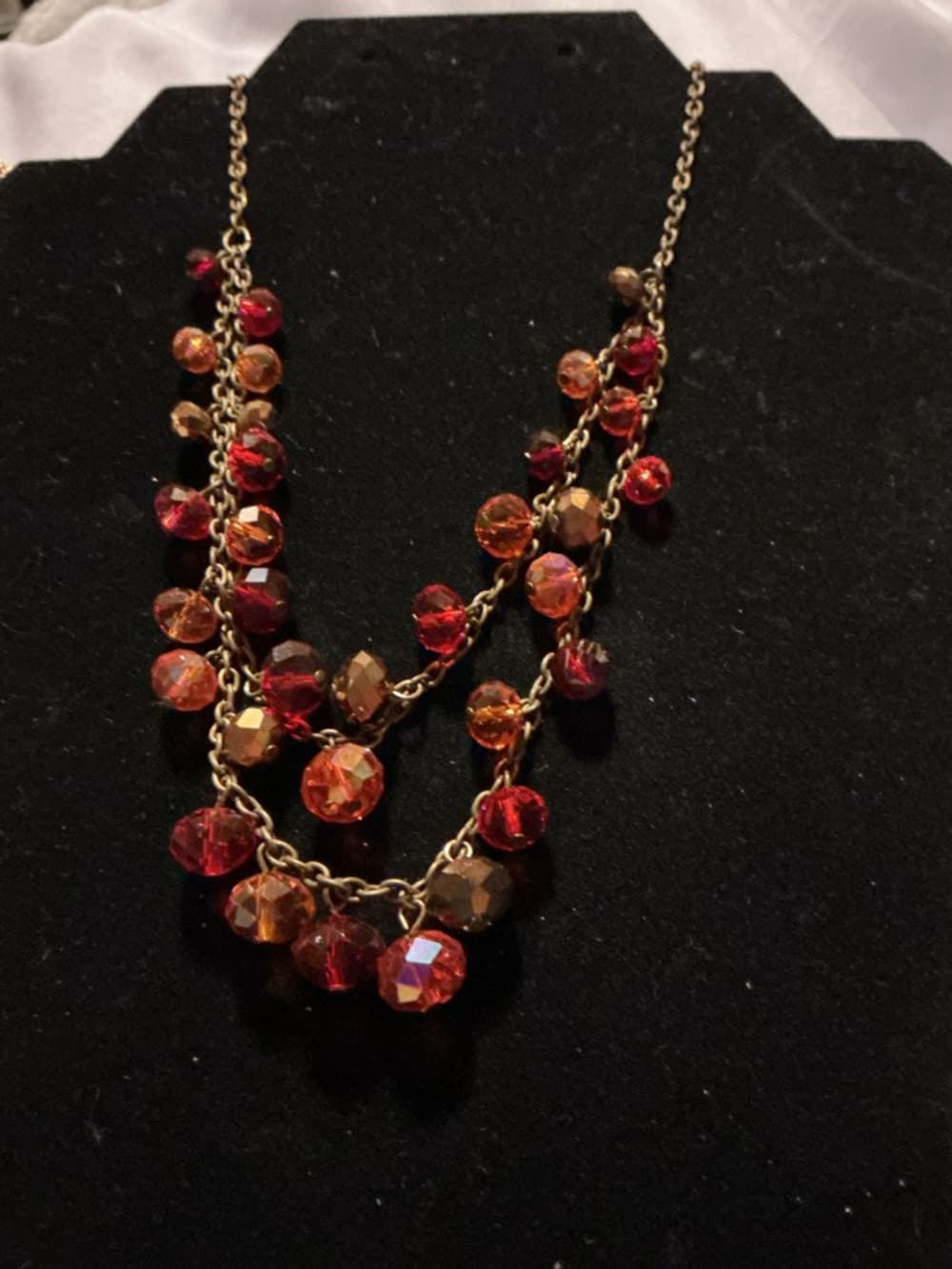 ★ Layered Red Orange Crystal Beaded Statement Necklace Glam - Thumbnail 5