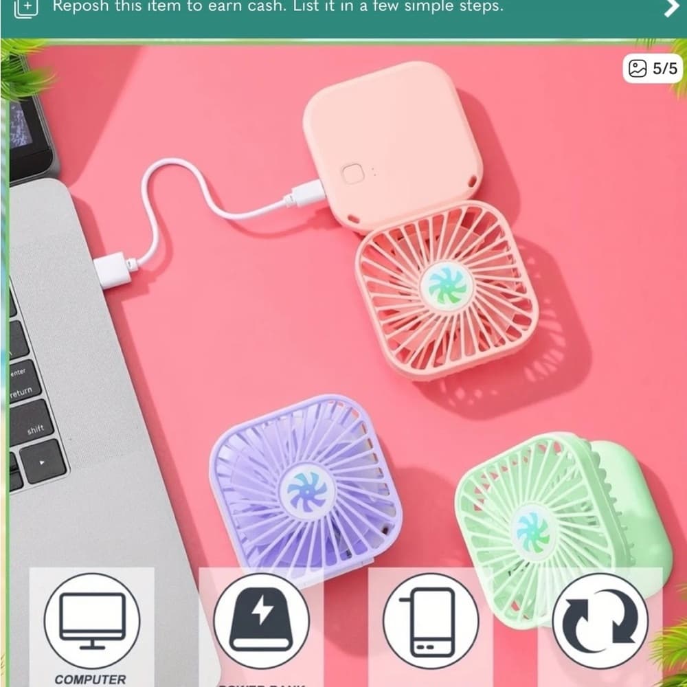 ★ Portable Mini USB Rechargeable Handheld Fan Foldable Green - Thumbnail 4
