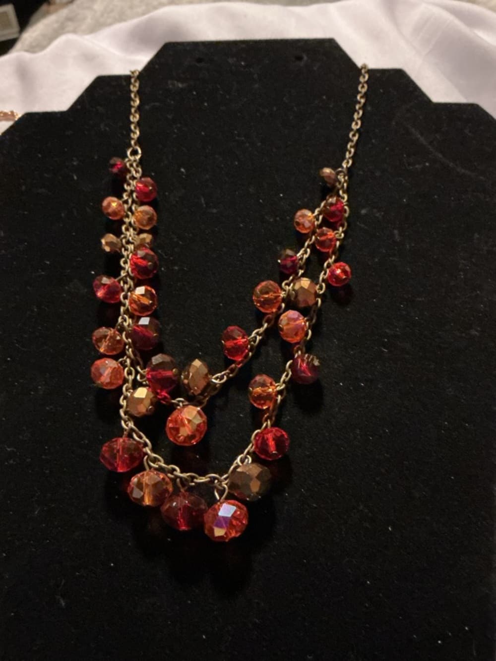★ Layered Red Orange Crystal Beaded Statement Necklace Glam - Thumbnail 3